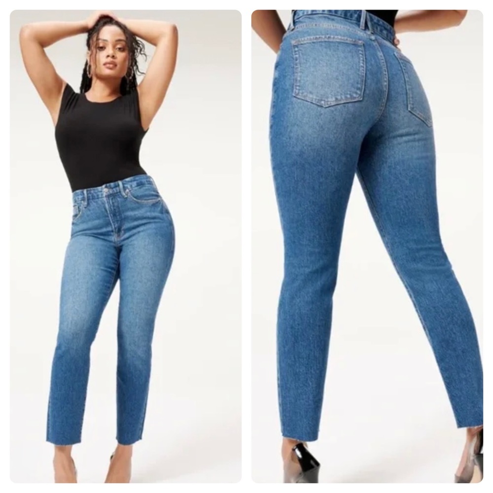 NEW Good American Good Classic Jeans High Waist Skinny Straight Leg Raw Hem 29/8